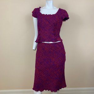 Vintage Moschino Red and Purple Wool Skirt Set